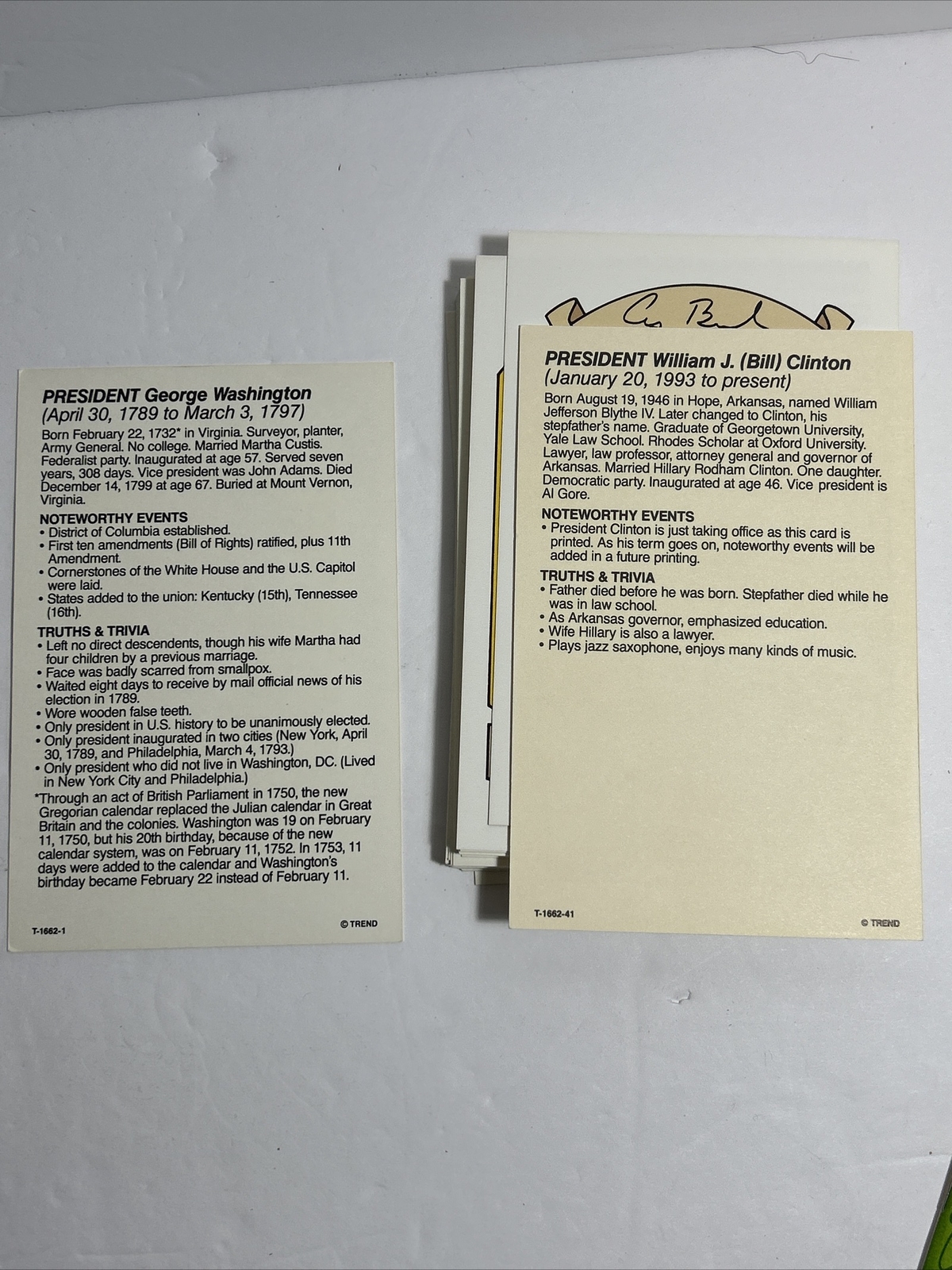 Trend Presidents of the United States Fun-To-Know Flash Cards 1992 T-1662