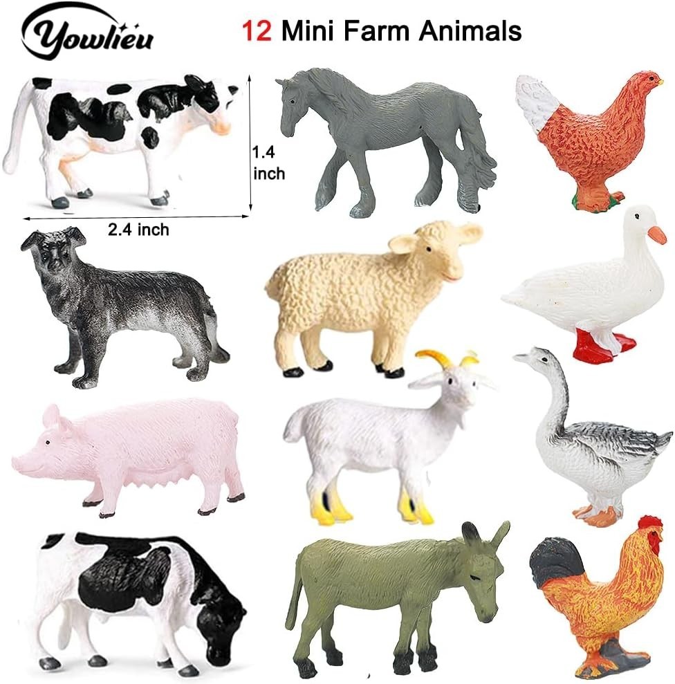 Realistic Farm Animal Figures Toys, 44 Pcs Plastic Farm Figurines Playset Includ
