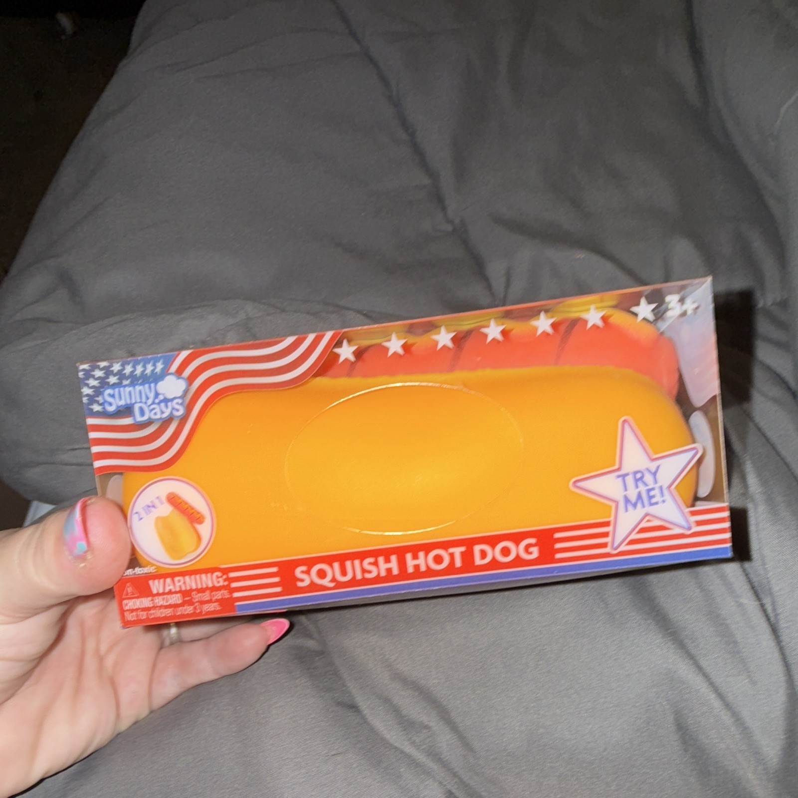Sunny Days Squish Hot Dog 2-in-1 Tactile Squeeze Toy, Yellow/Red/Orange, 4+