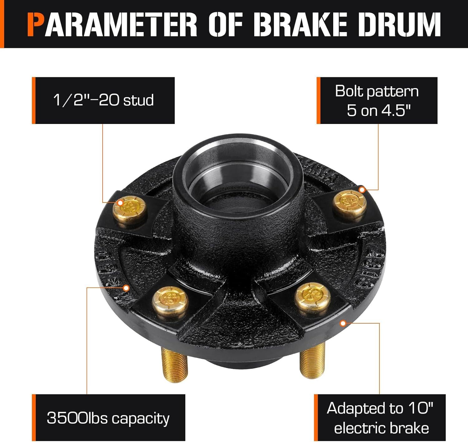 2 Sets 5 on 4.5″ Bolt Circle Trailer Hub 5 Lug Idler Hub Kits for 3,500lbs