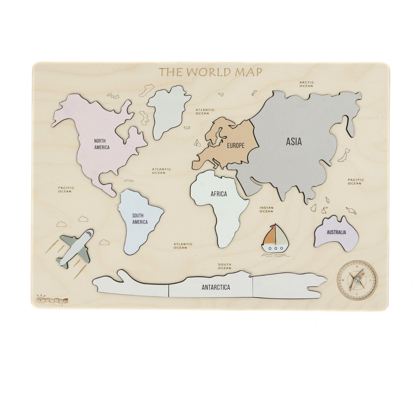 World Map Montessori Wooden World Puzzle for Kids (Ages 3+) – Educational Map