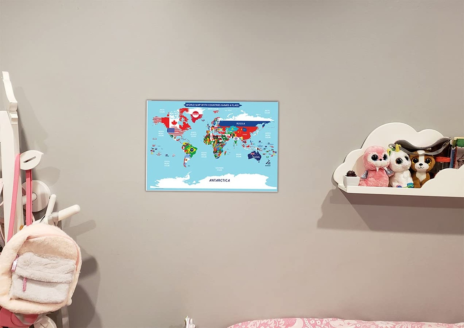 World Map Poster with Countries FLAGS For Kids (SMALL size13x19 World Map Lam…