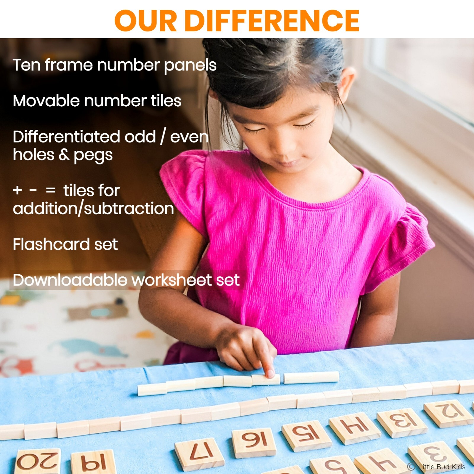 LITTLE BUD KIDS Counting Pegs Ten Frame Montessori Math Toy for 3 – 7 years old