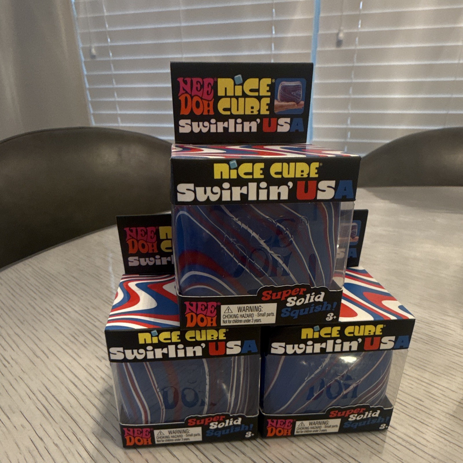 Nee Doh Nice Cube Swirlin’ USA Super Solid Squish Cube Red White Blue 100% REAL