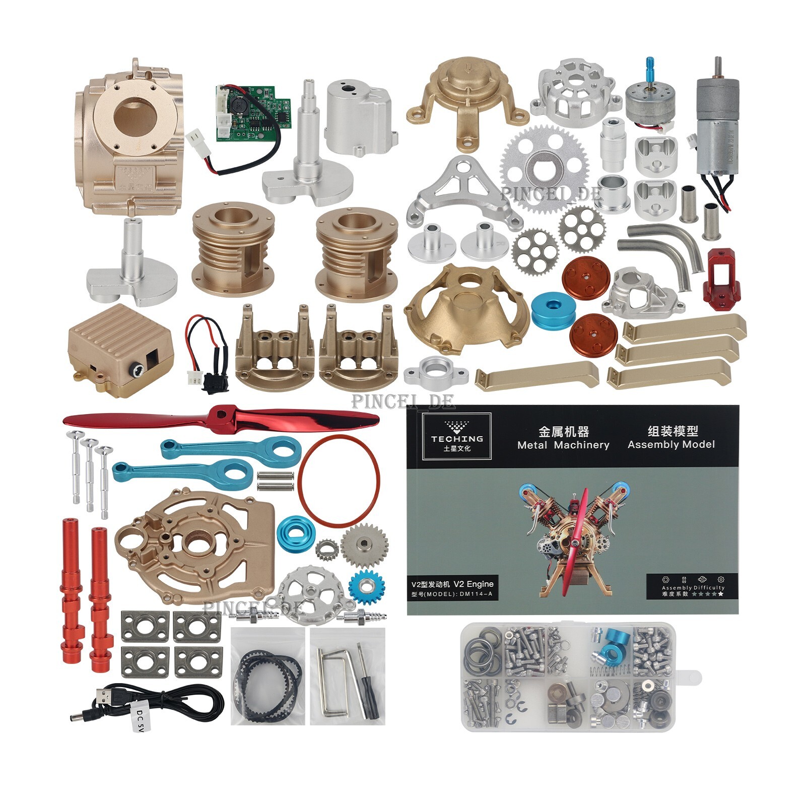 DM114 V2 Engine Model Car Metal Model Engine Kit Unassembled Toy Collection