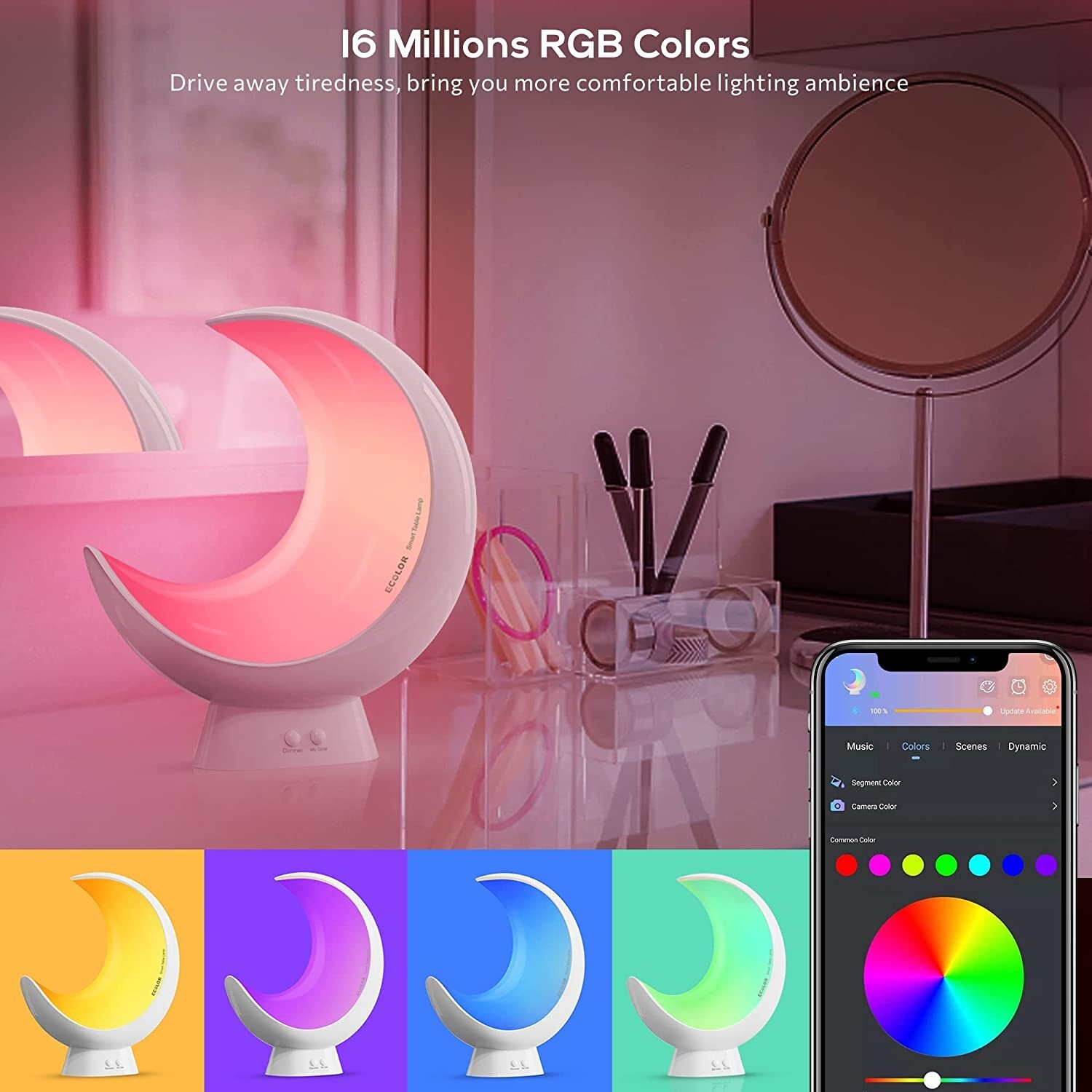 Ecolor LED Night Light – Smart Dimmable Moon Lamp, App Control for Bedroom
