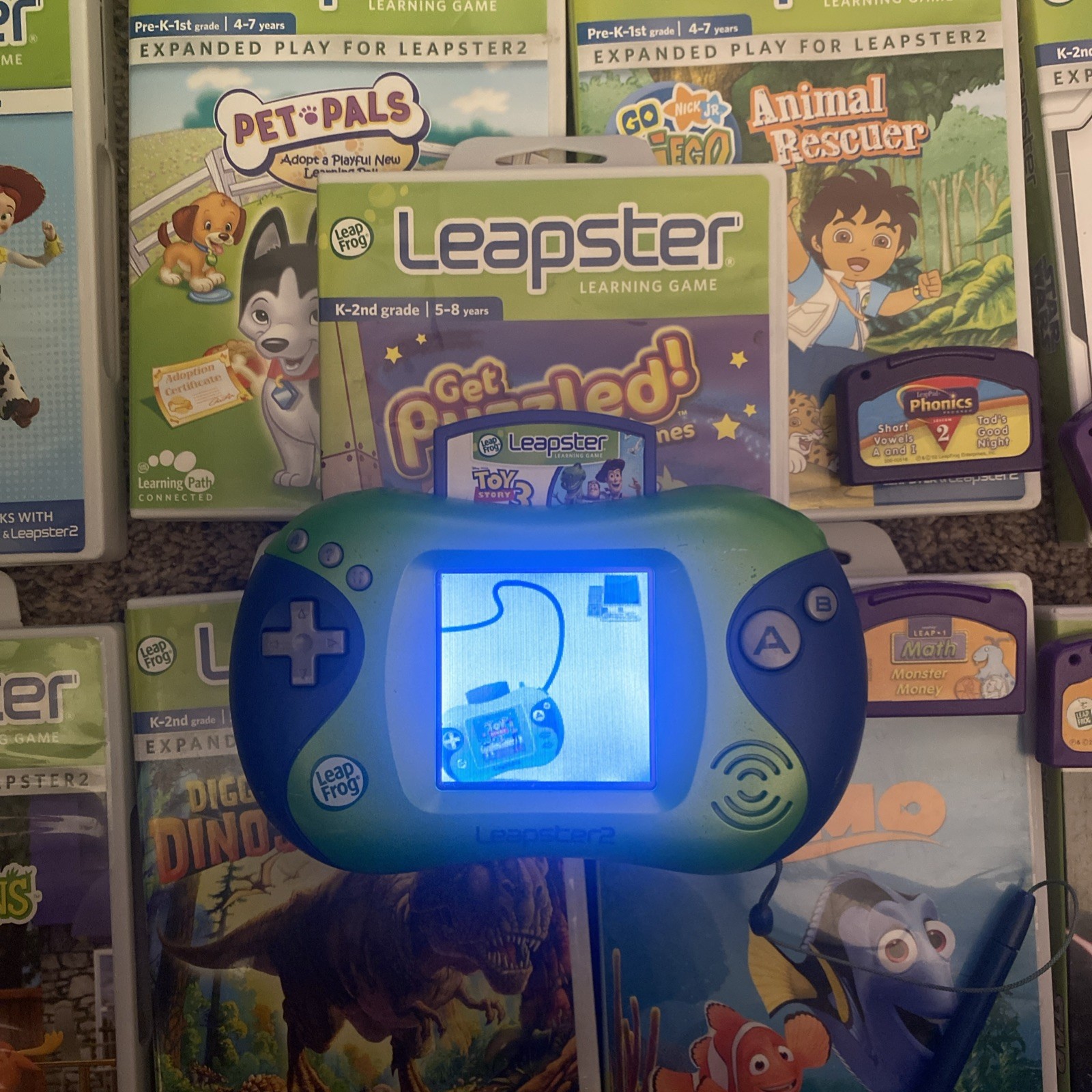 Leap Frog Leapster 2 Handheld Game, With 9 Games, Pre-Owned No Power Cord Works