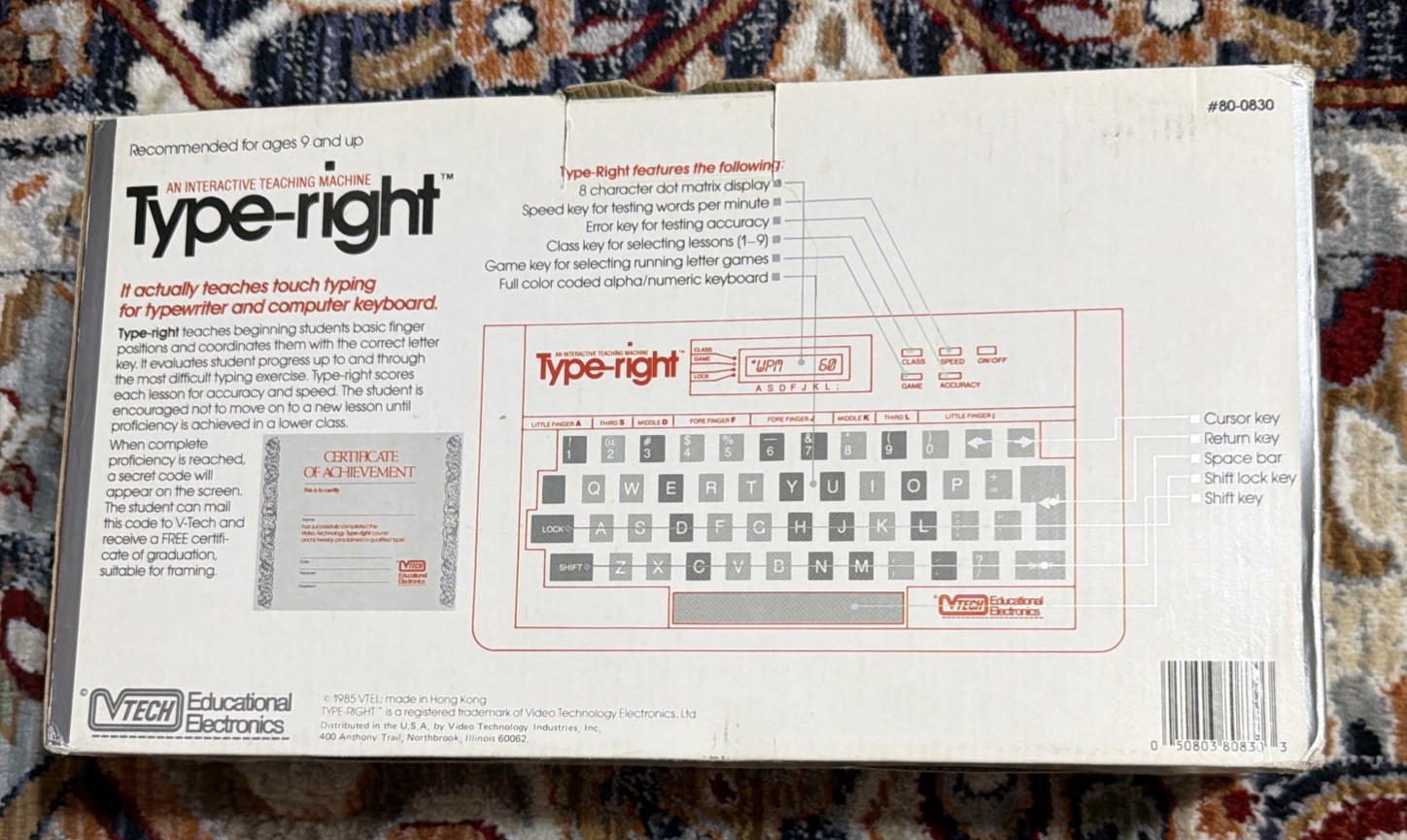 VTG 1985 VTech Type-Right Pre-Computer Typing Tutor w/ Course Book & Tape WORKS