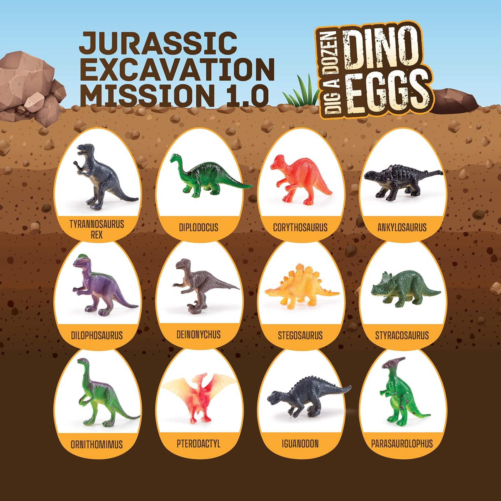Dinosaur Dig Kit for Kids, 12 Dino Eggs, Fossil Excavation, STEM Science
