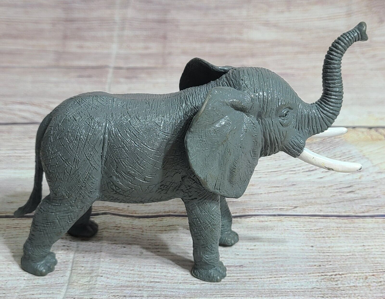 Unbranded Elephant Figurine Toy Pretend Play Jungle Gray White 6″