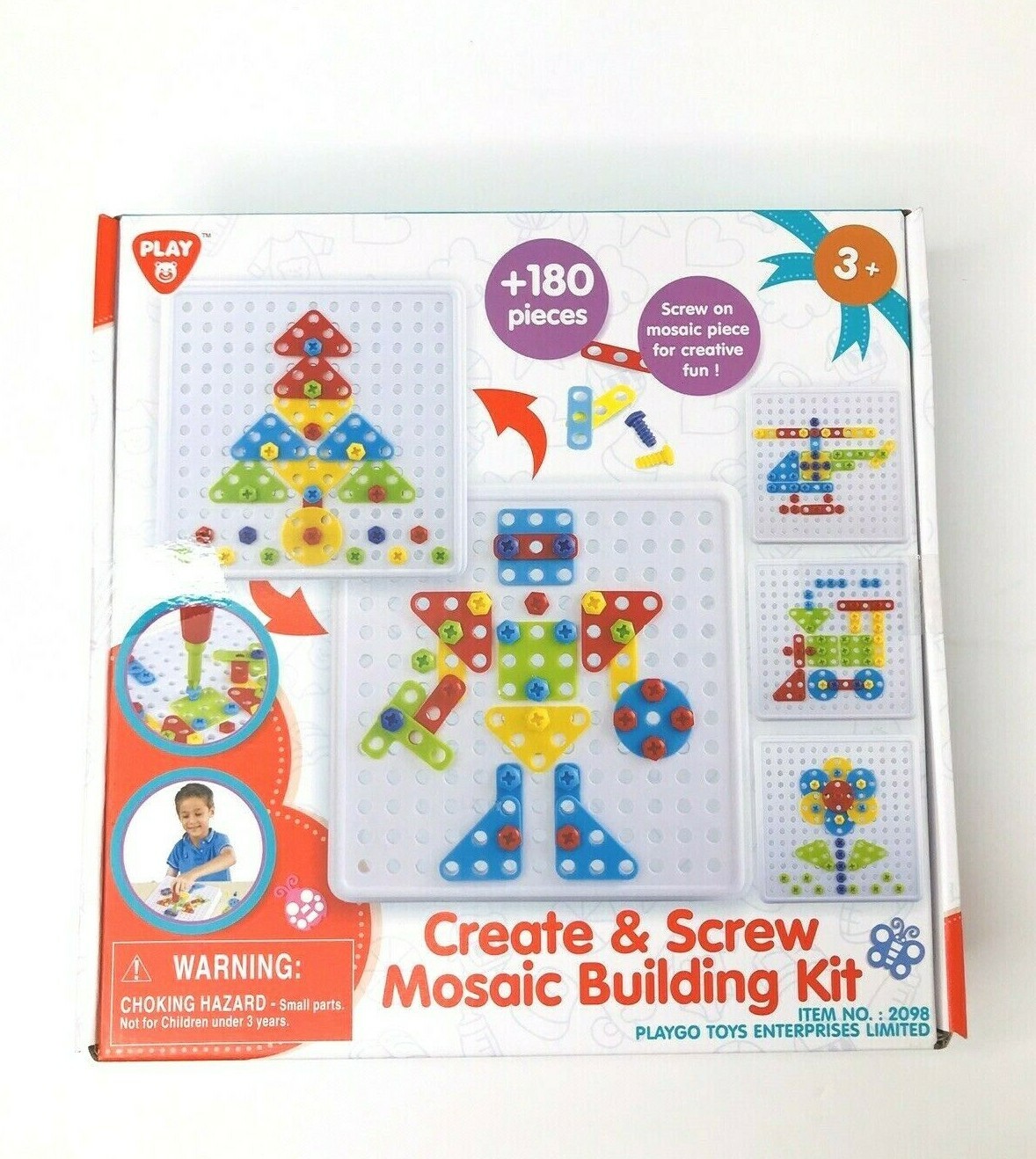 STEM Mosaic Building Toy Kit Play Create & Screw 180 Pieces PLAY NEW SEALED