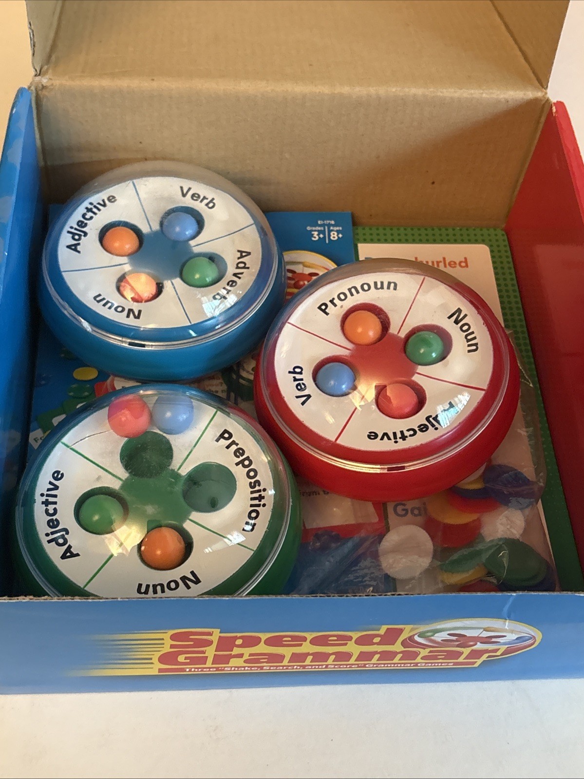 Speed Grammar Game by Educational Insights W/3 Grammar Games PREOWNED COMPLETE