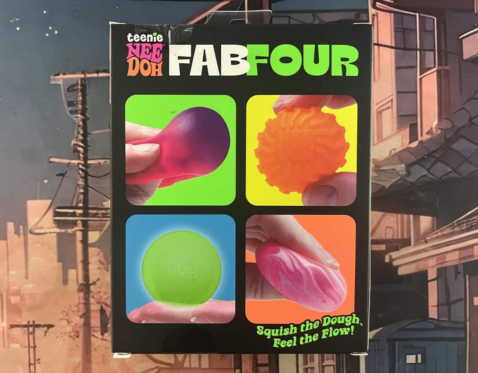 Teenie NeeDoh Cool Kittens 4-pack, Nee Doh Cat Set of 4 Pink Purple Green Orange