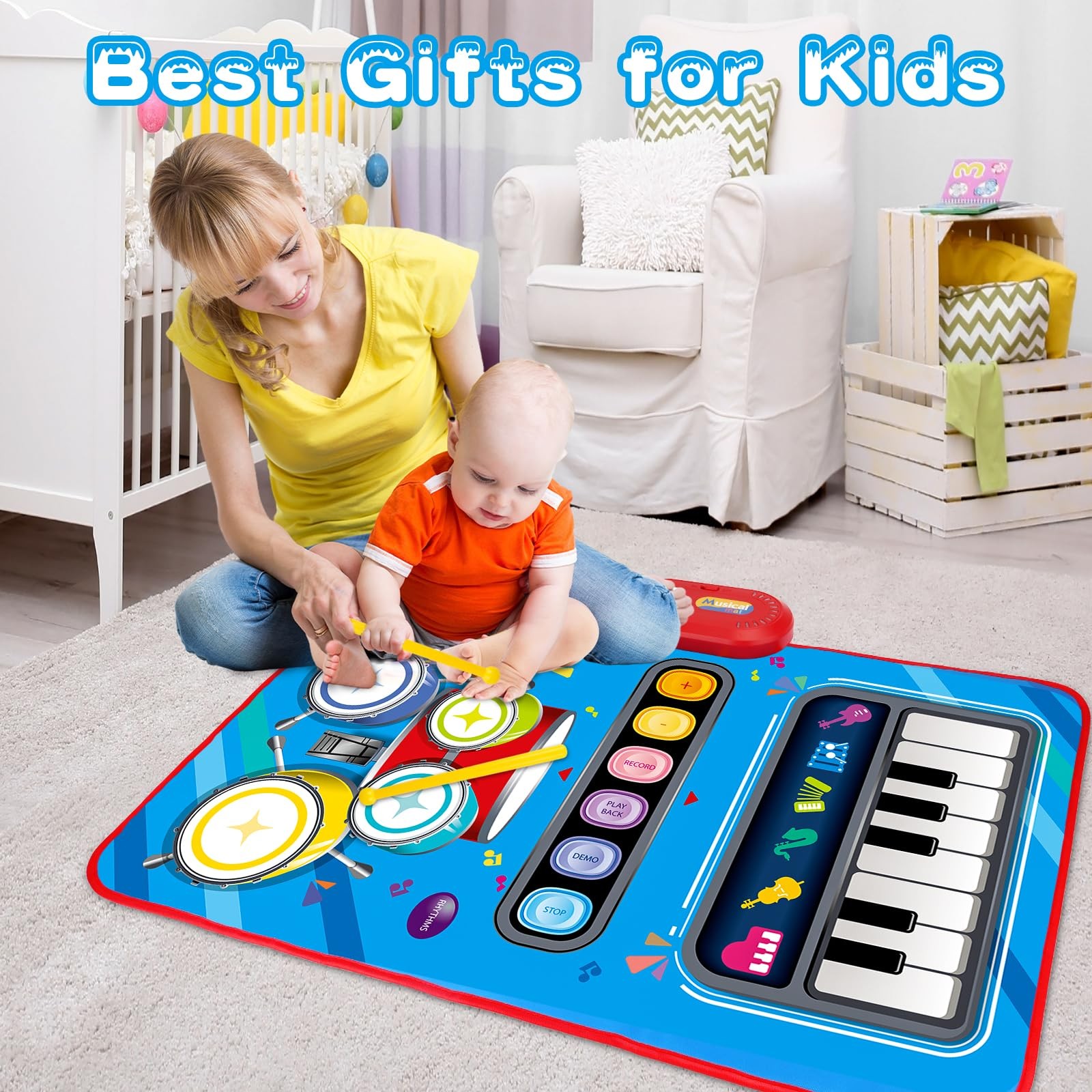 Baby Toys for 1 Year Old: Musical Mat Medium, Blue, Red, Yellow, Purple