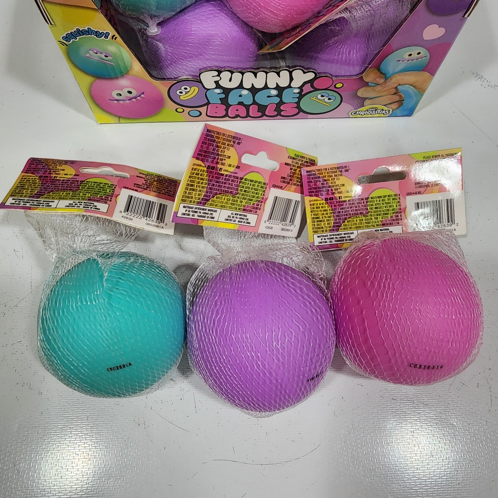 Orb Curiosities Funny Face Balls Squishy (Purple, Teal, Pink) Viral – Set Of 3