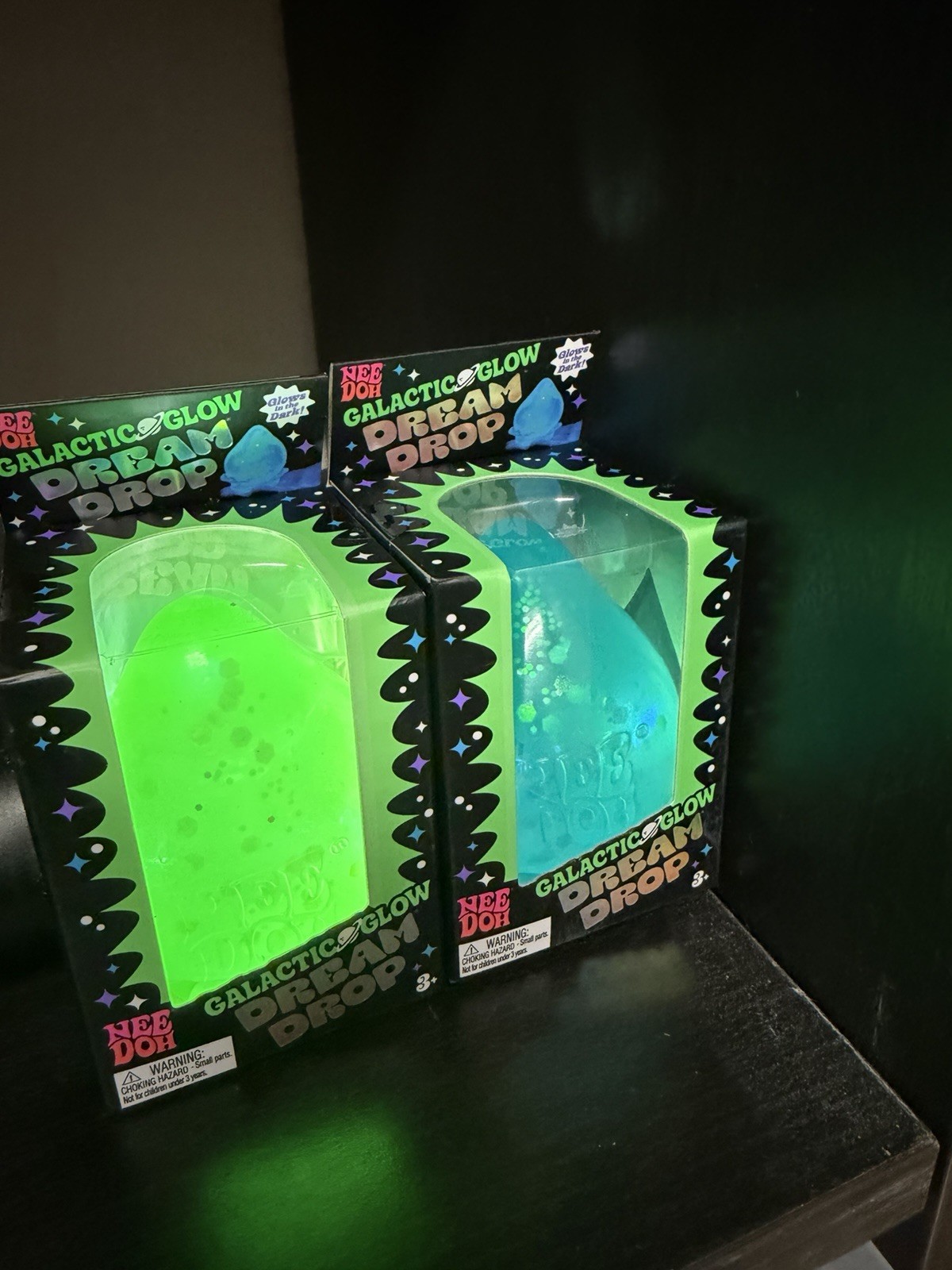 Needoh Galactic Glow Dream Drops Pair of 2 Green and Blue Authentic Brand New