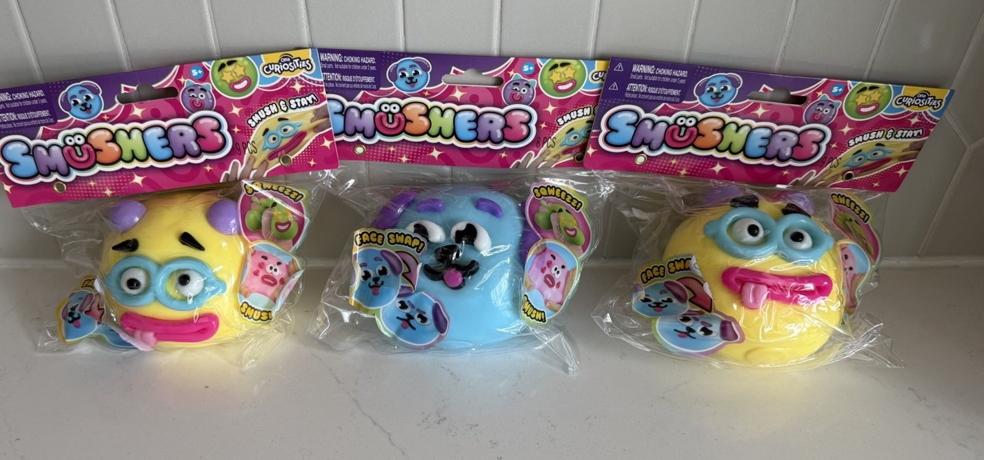 ORB Curiosities Smushers Face Swap Squishy Smush Yellow & Blue Lot of 3 NEW