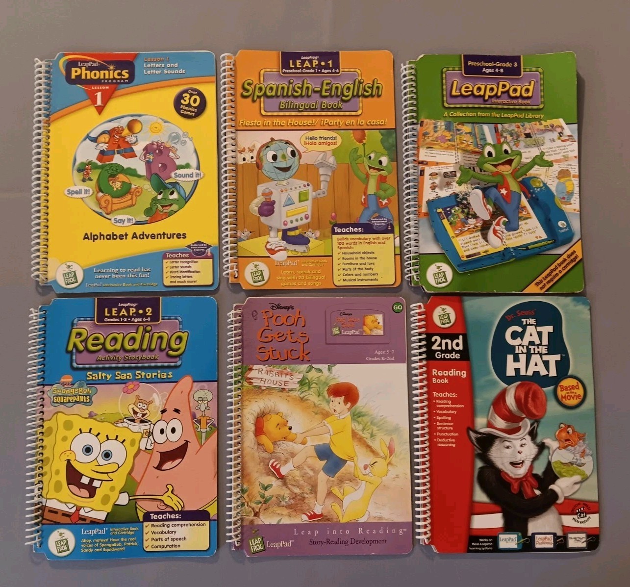6 Leap Pad Up to 2nd Grade Books and Cartridges