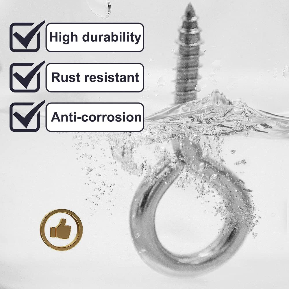 6 Pcs M6 304 Stainless Steel Screw Eye Hooks, 2-1/2 Inches Eyes Screw