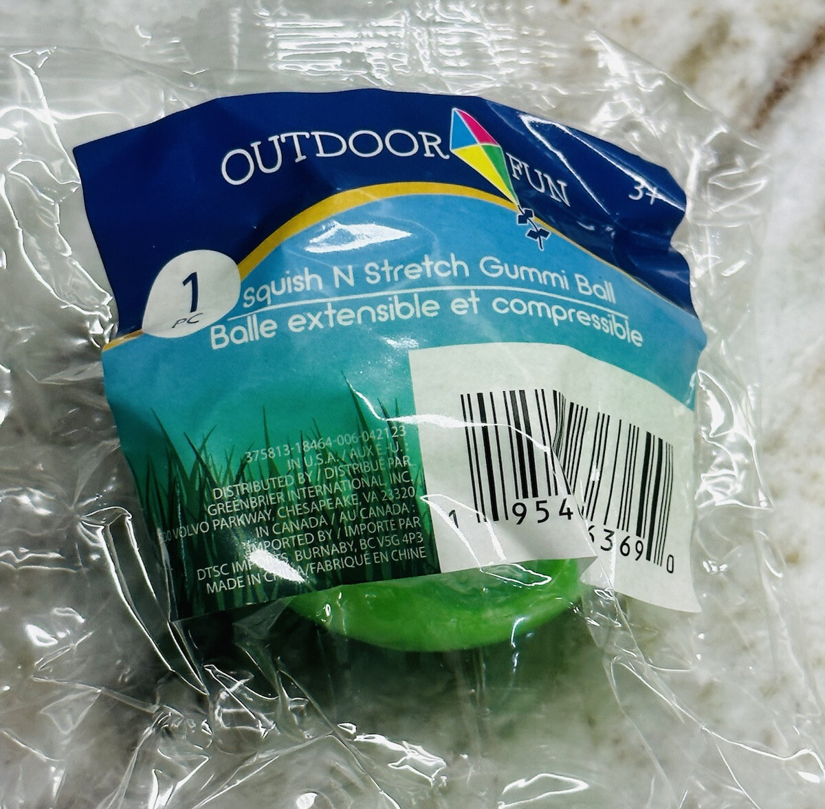 Outdoor Fun 1pc Squish And Stretch Gummi Ball. Green 2.5 Inches
