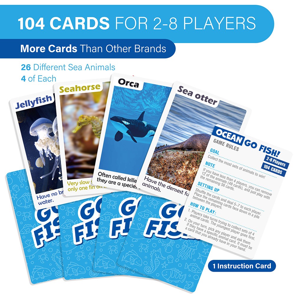 Go Fish Card Game for Kids 104 Cards Ocean Theme Memory Matching Game Fun Facts