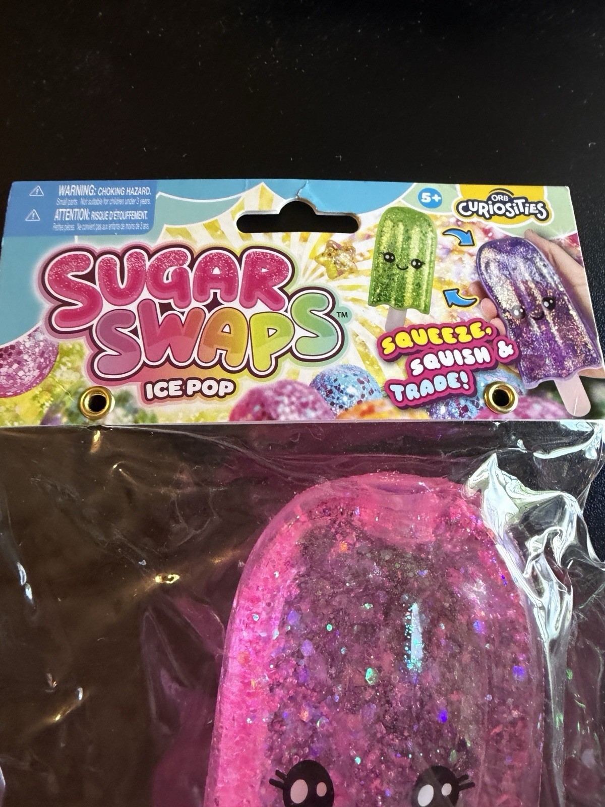 New Orb Sugar Swaps Pink Ice Pop Popsicle Squishy Squeeze Glitter Toy 5+