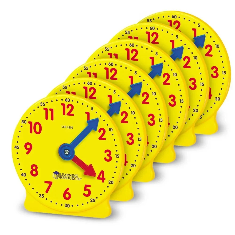 Big Time Geared Mini-Clocks For Time Telling & Math Skills Set of 6