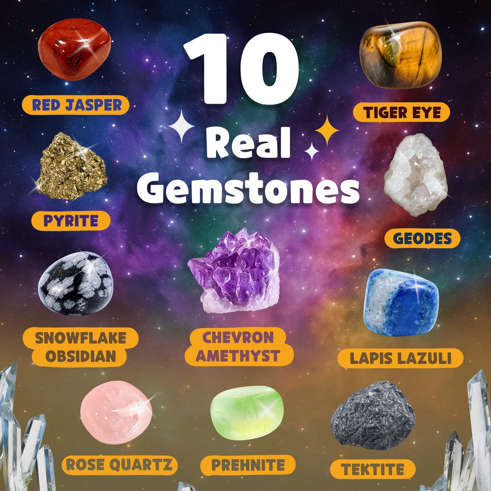 Gemstone Dig Kit for Kids with 2 Tools, Excavate 10 Real Gems, STEM Science M…