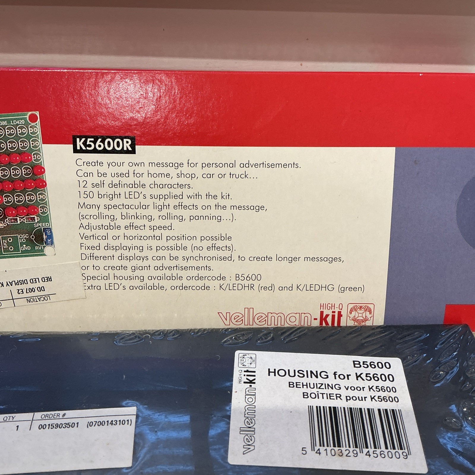 Vintage Advertisement LED Display (Red) Kit Velleman K5600 with unopened housing
