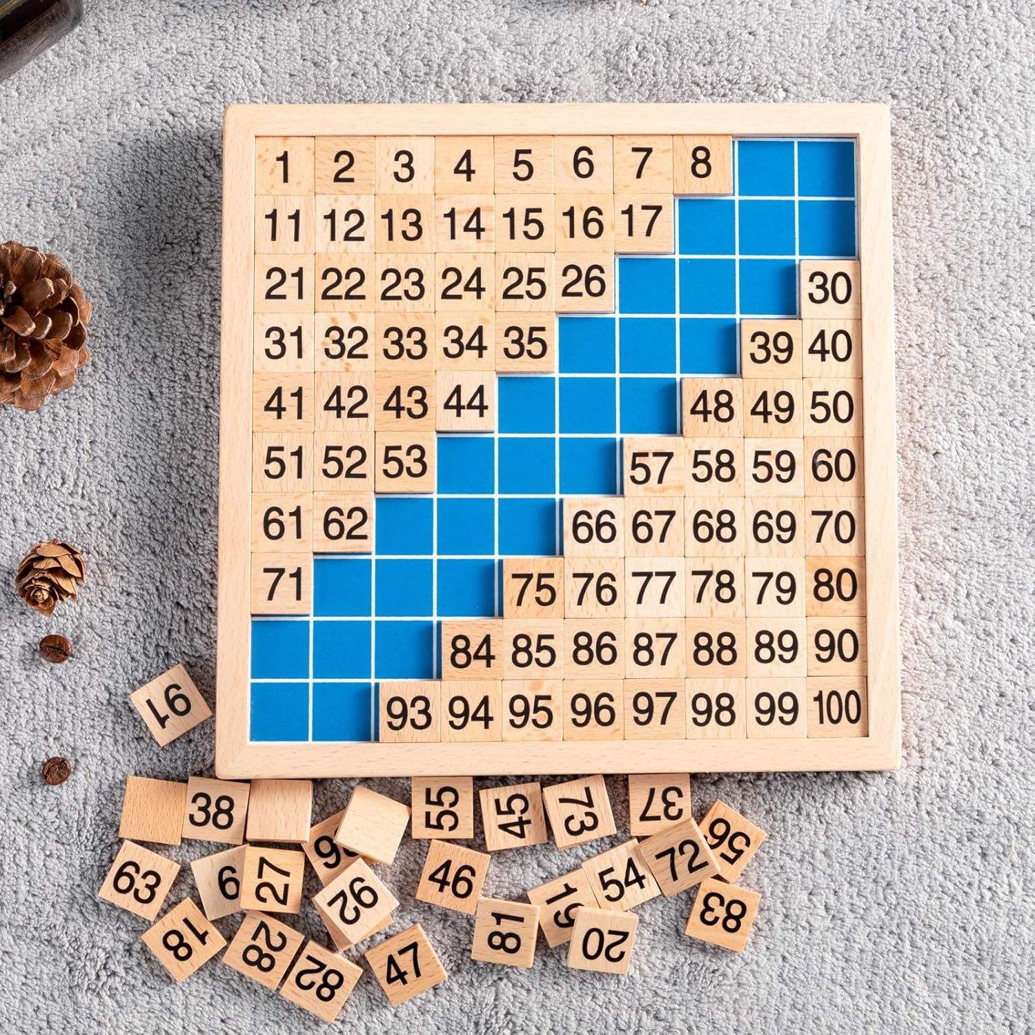Wooden Montessori Math Hundred Board, Counting to 100 for Kindergarten, 1