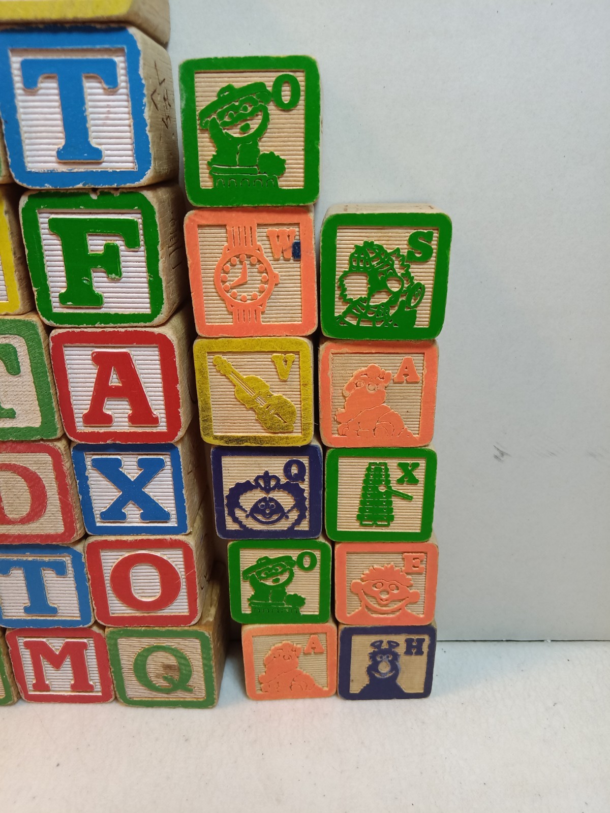 VTG Children’s ABC Wooden Block Building Set #67 Blocks Includes Sesame Street