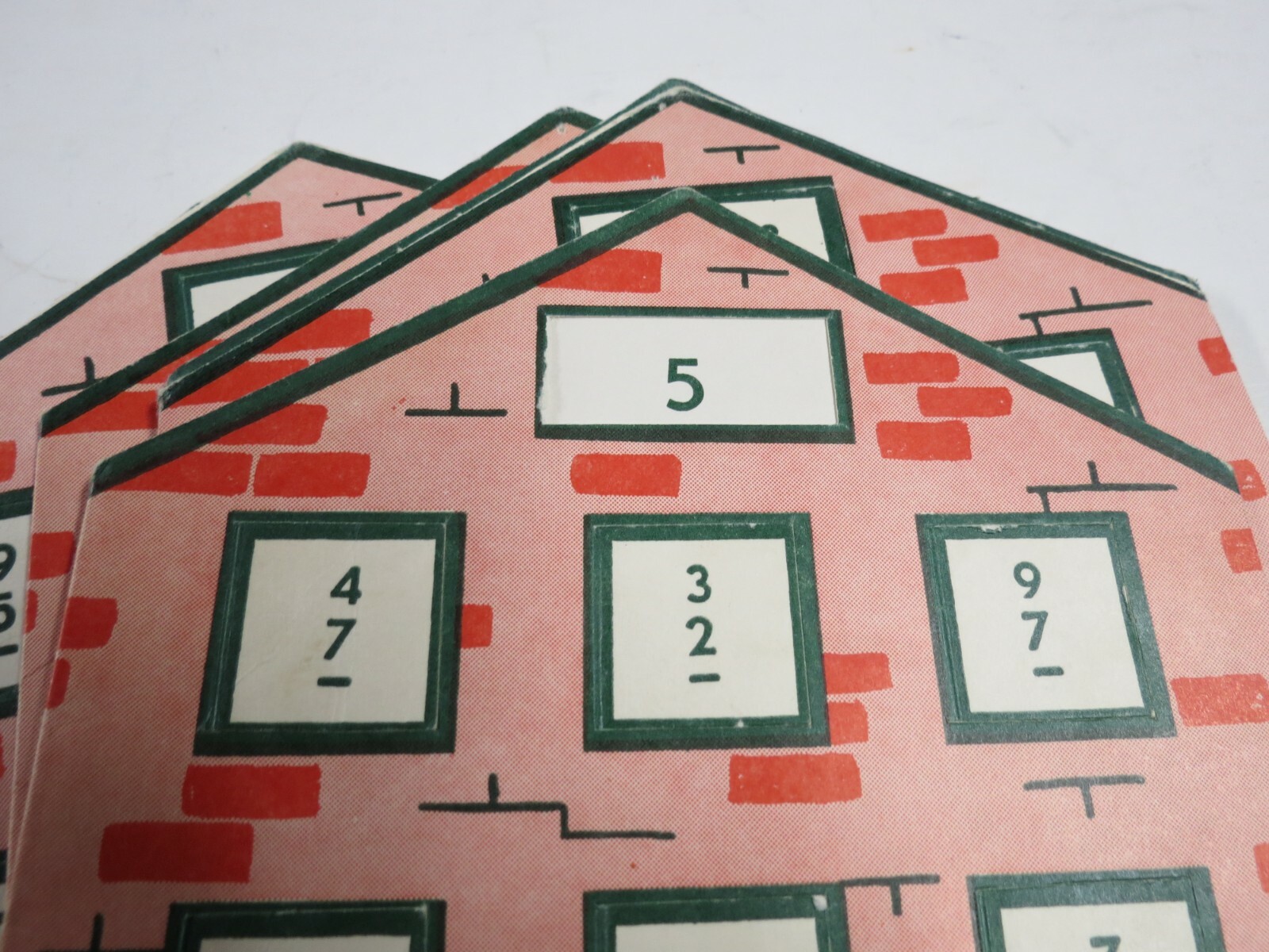 Vintage Set of 15 Math Flash Cards Practice Addition Brick House Building Flaps