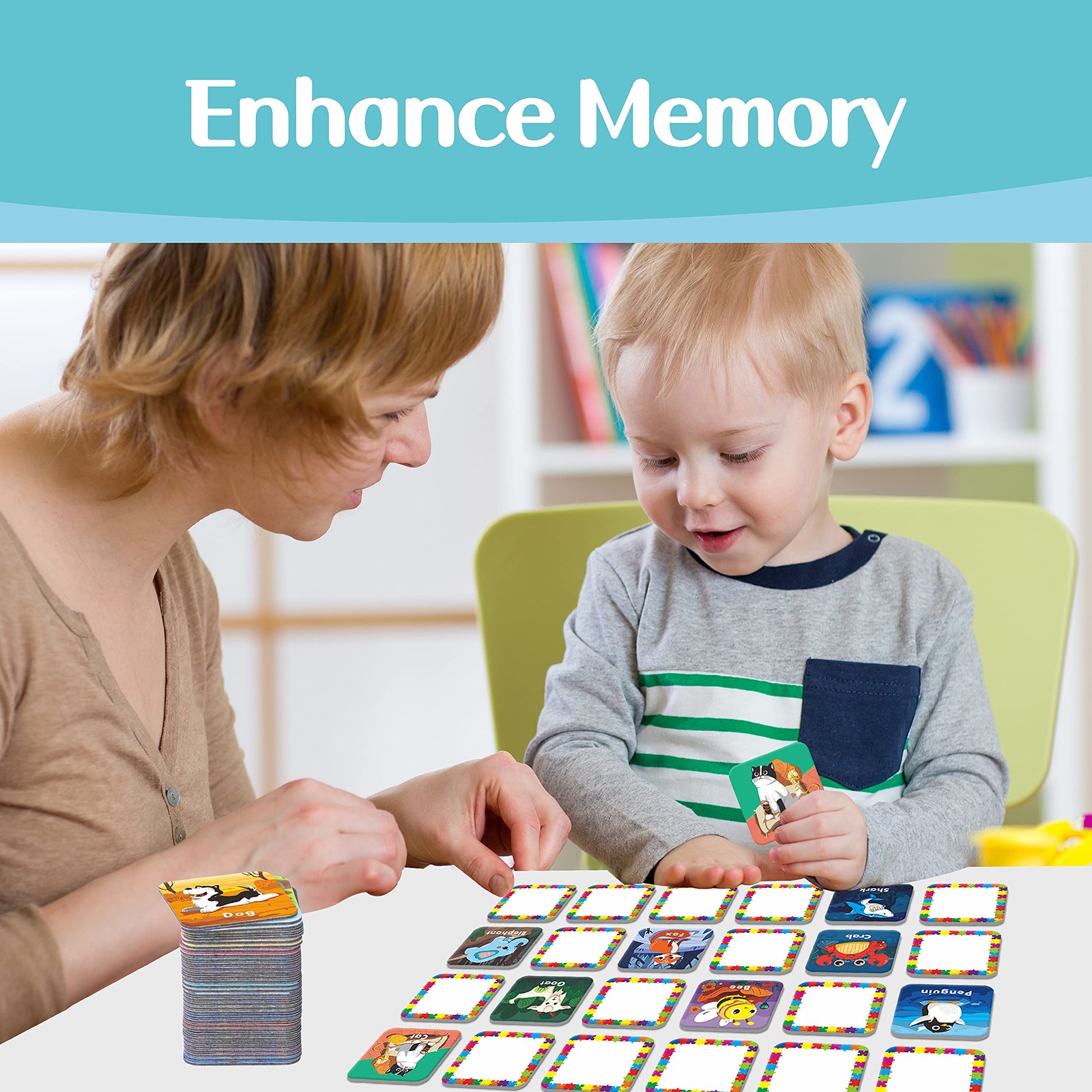 36 Pair Animal Matching Memory Game Flash Cards for Toddlers, Preschool, Kind…