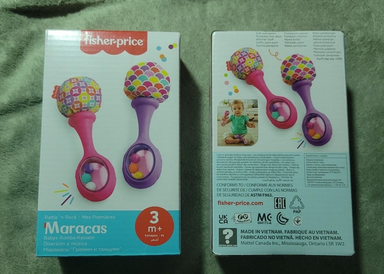 Fisher-Price Baby Newborn Toys Rattle ‘n 2 Count (Pack of 1), Pink/Purple