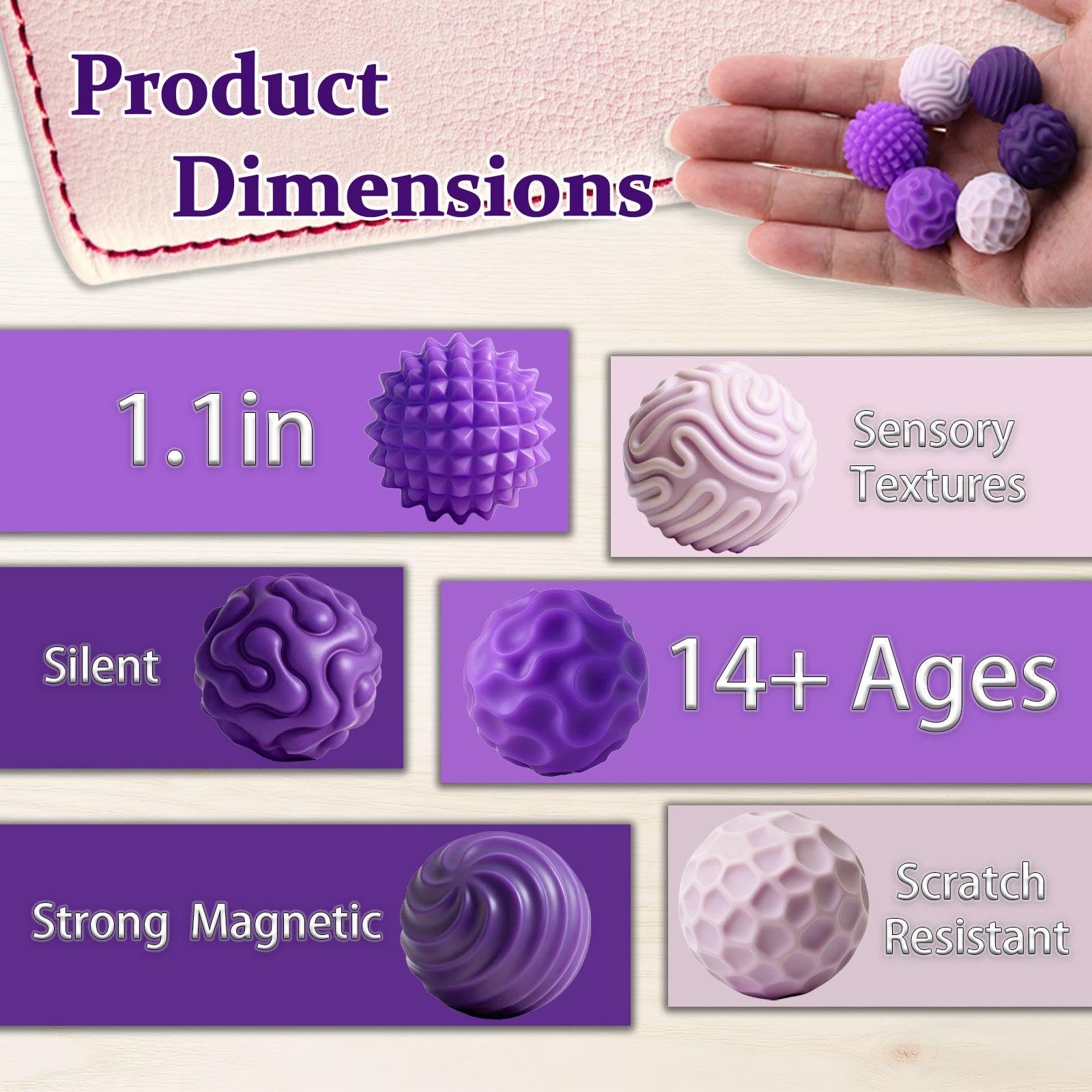 Eralivmart Silicone Magnetic Ball Toys for Adult 6PCS 1.1 inches, Purple