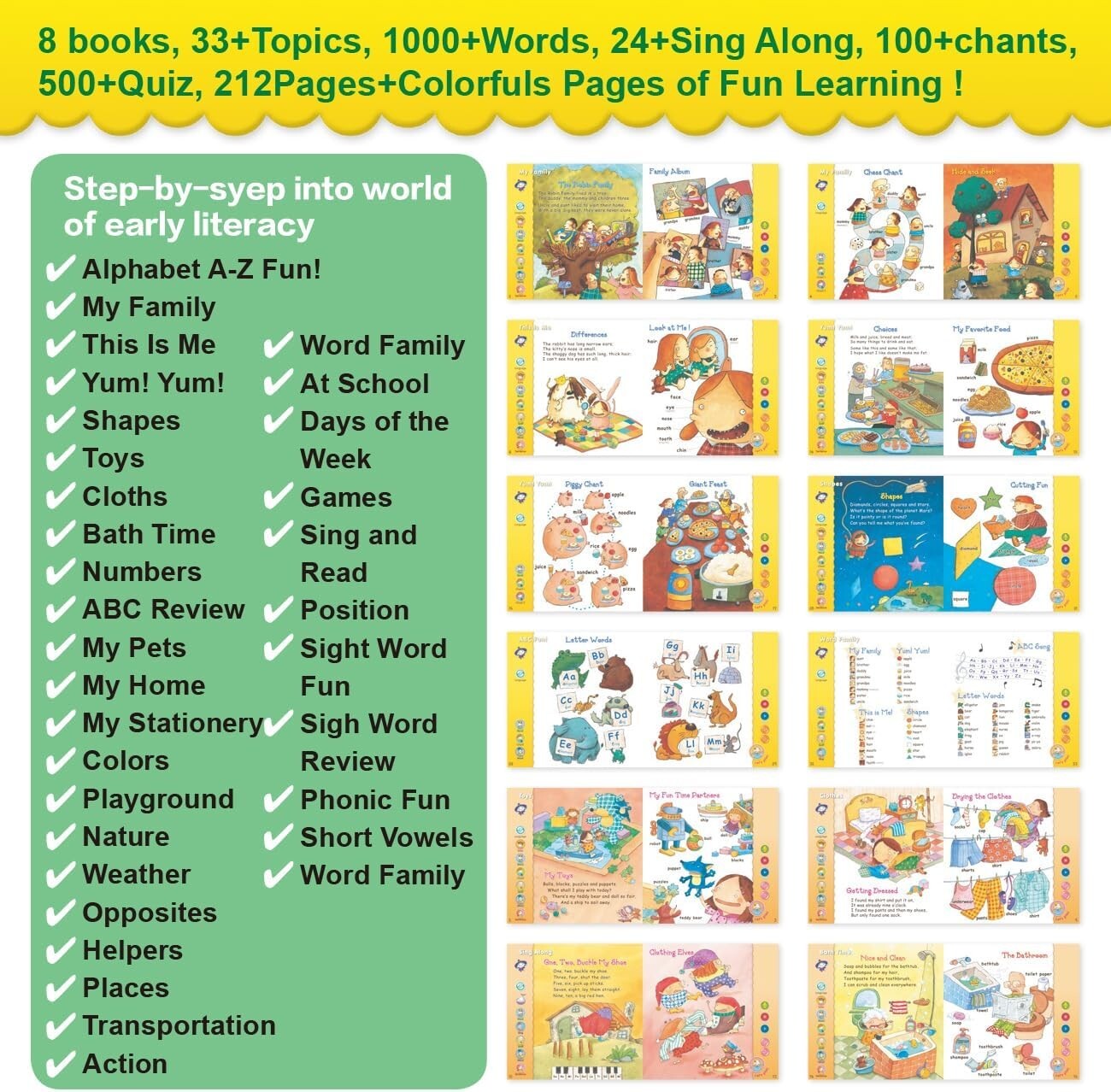 Ophaya Touch and Talk Educational toys w/ 8 Bilingual Books with Over 33 Themes