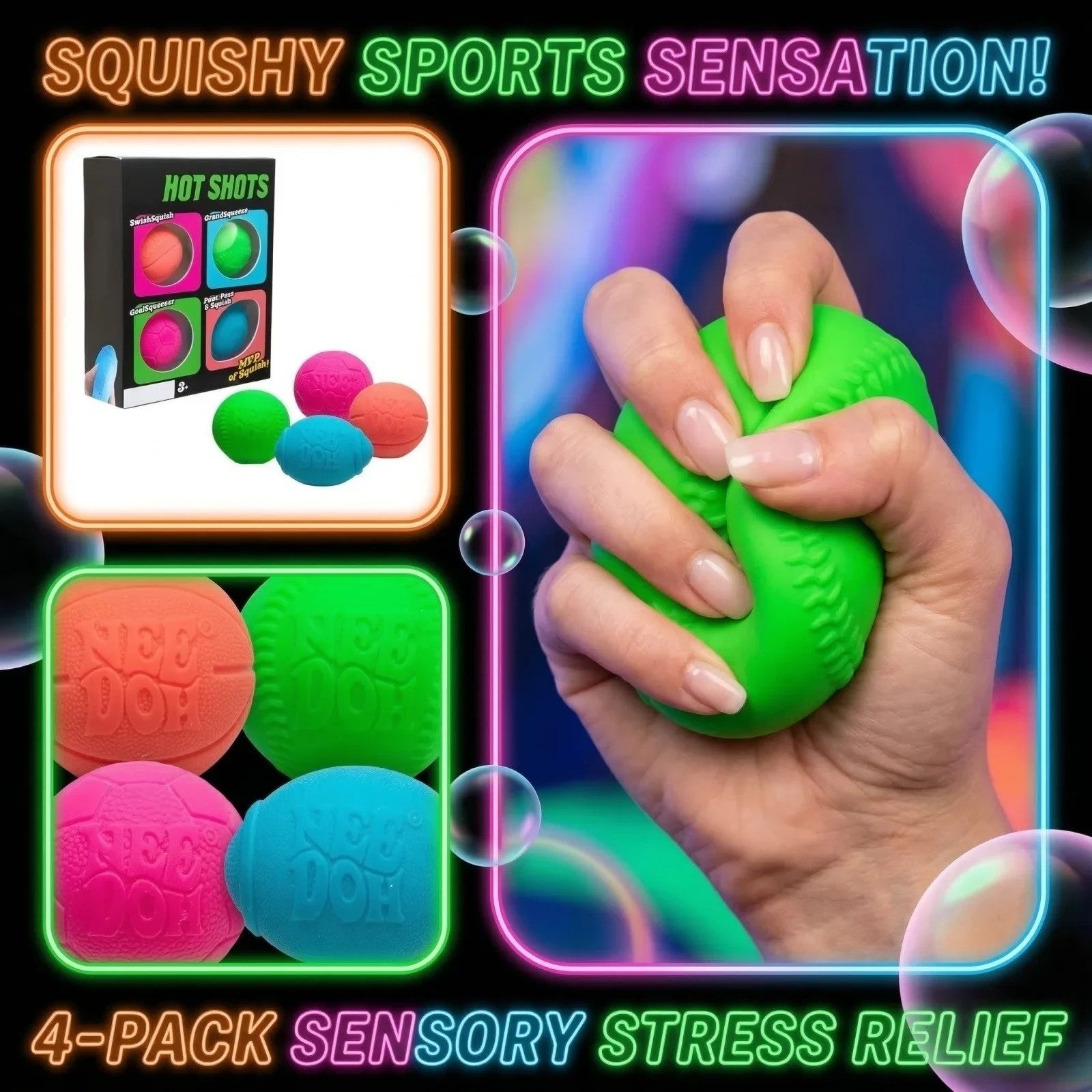 ✅✅ Teenie Needoh Hot Shots Squishy Toy – Set of 4 pcs – SHIP FROM USA ✅✅