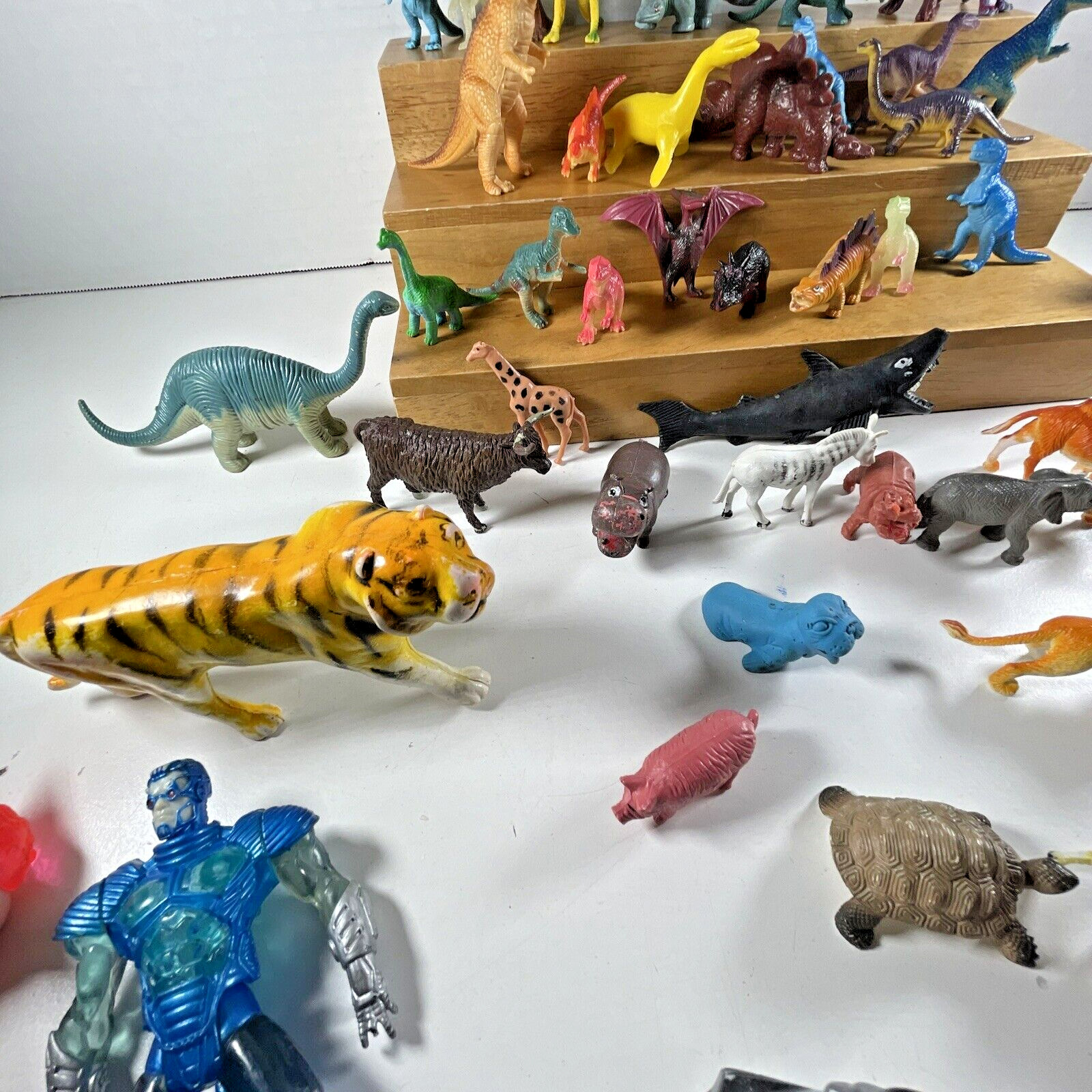 Estate TOY BOX LOT of 65 Miniature Toy Plastic Animal, Dinos + Figures