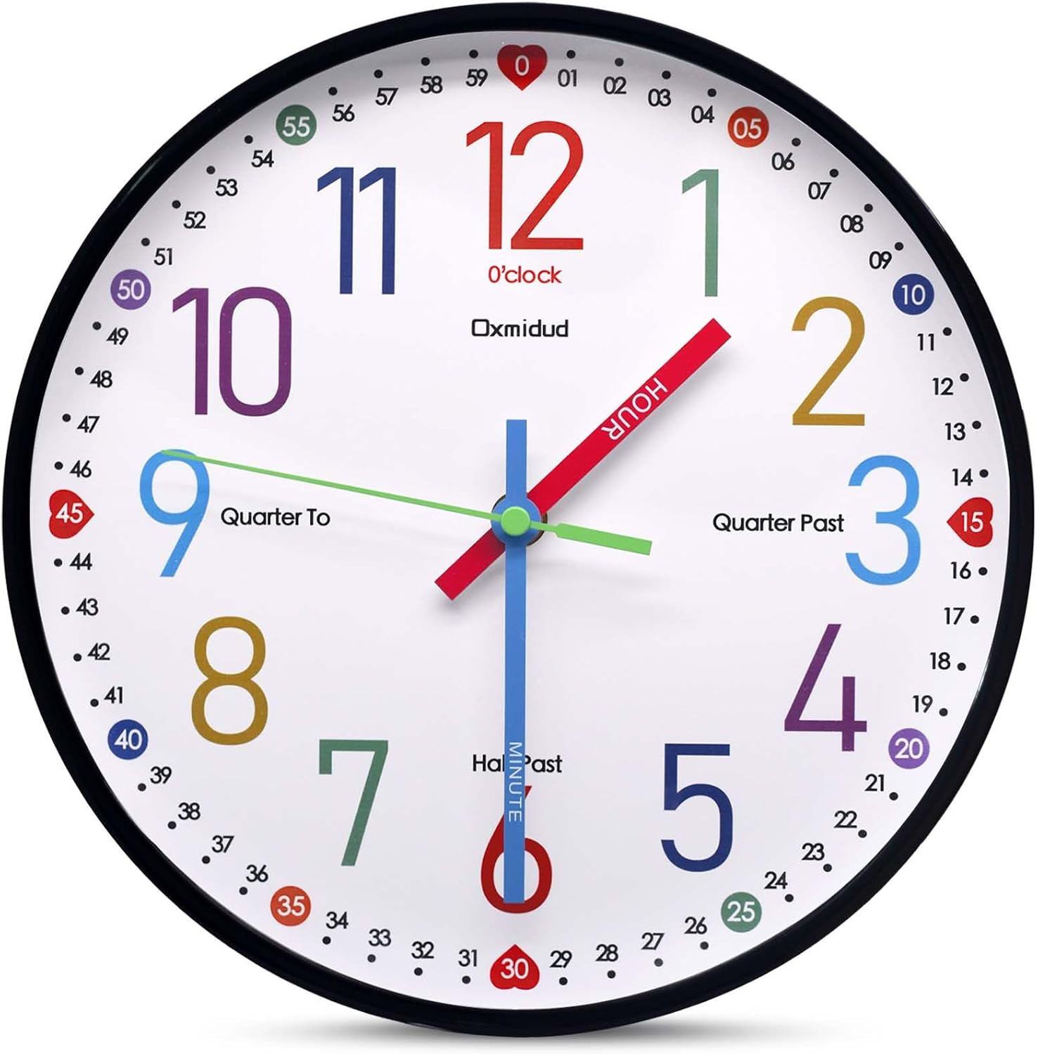 Learning Clock for Kids, 10” Silent Non-Ticking Teaching to Tell Time Colorful