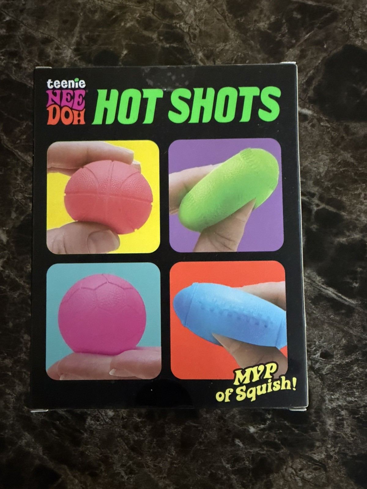 NeeDoh Hot Shots Squeeze Toy Set, 4 Pack – Orange, Green, Pink, Blue