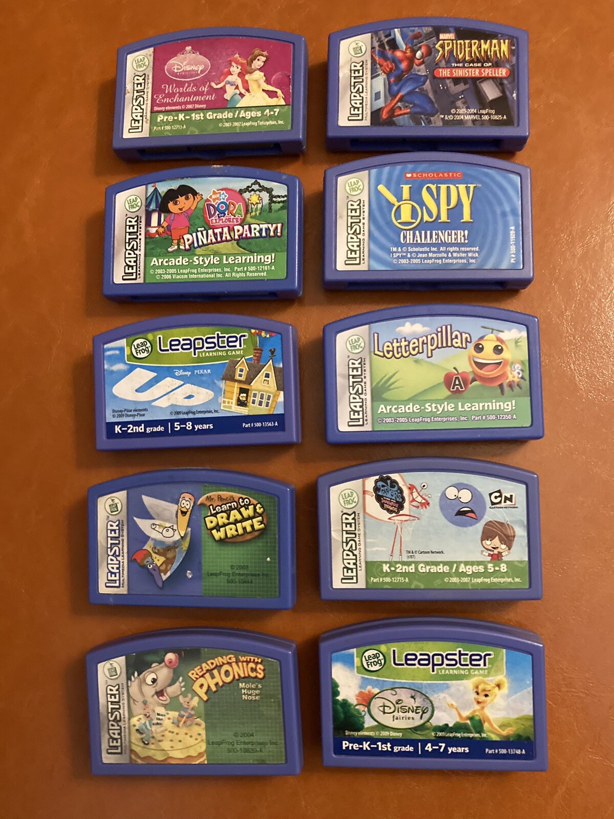 Leap Frog Leapster Game Cartridges Lot of 10. Disney, Dora, Spider-Man, Phonics.