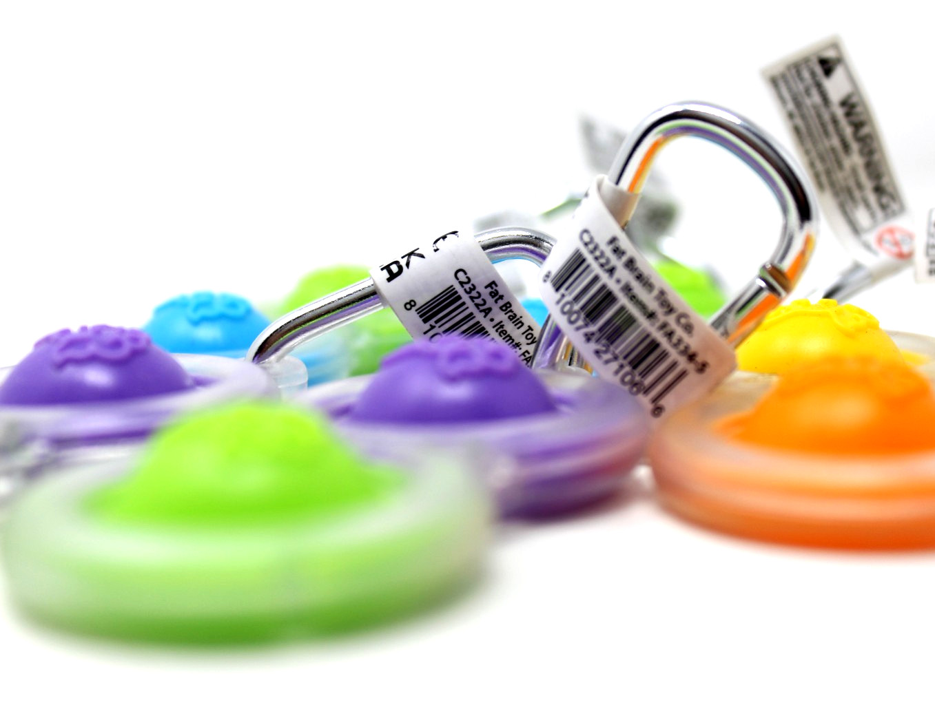 6 Fat Brain Toys Simpl Dimpl , Popping Fidget Keychain Clear Blue Green Orange..