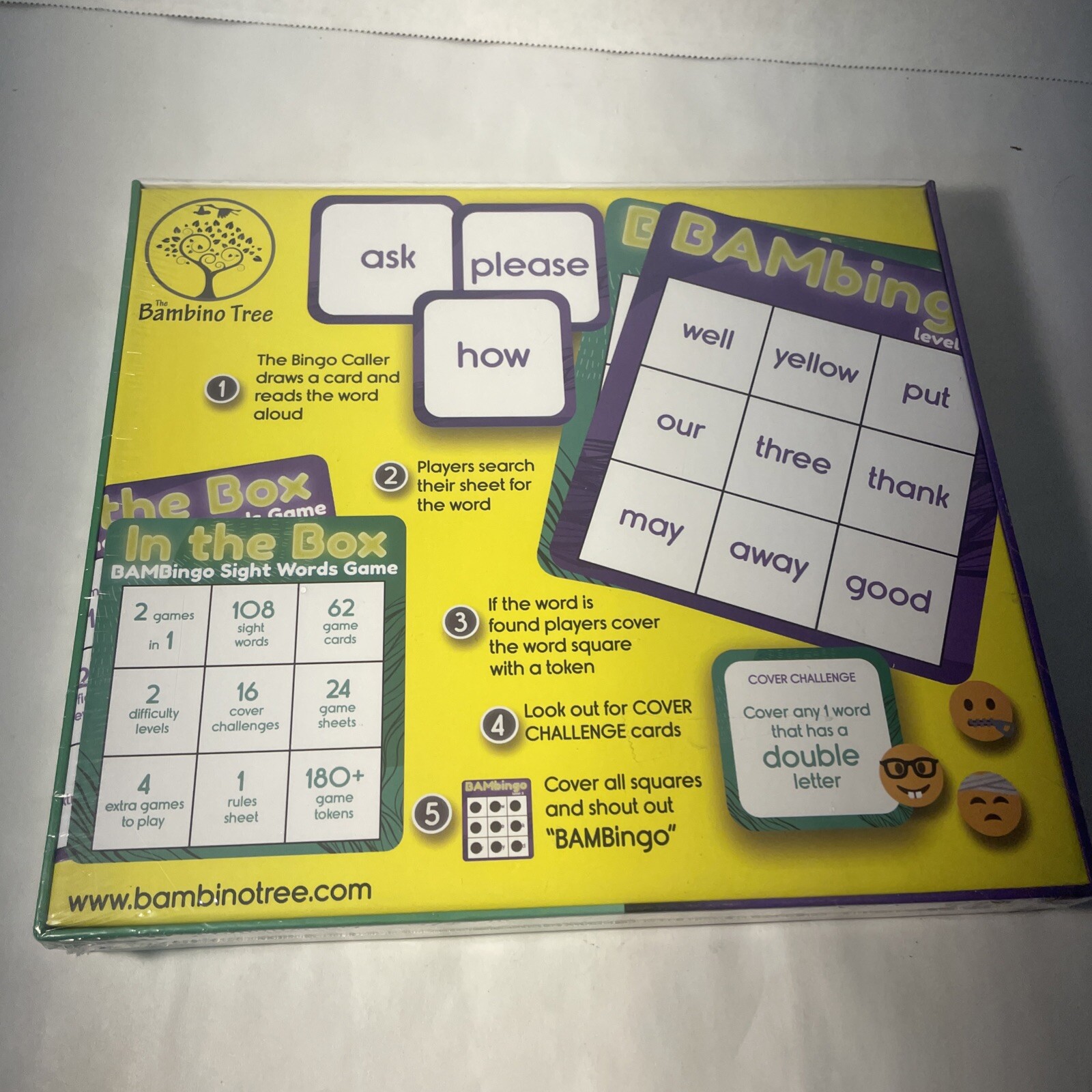 BAM Bingo Sight Words Game, Ages 5+, 2+ Players 108 Vocabulary Words Sealed
