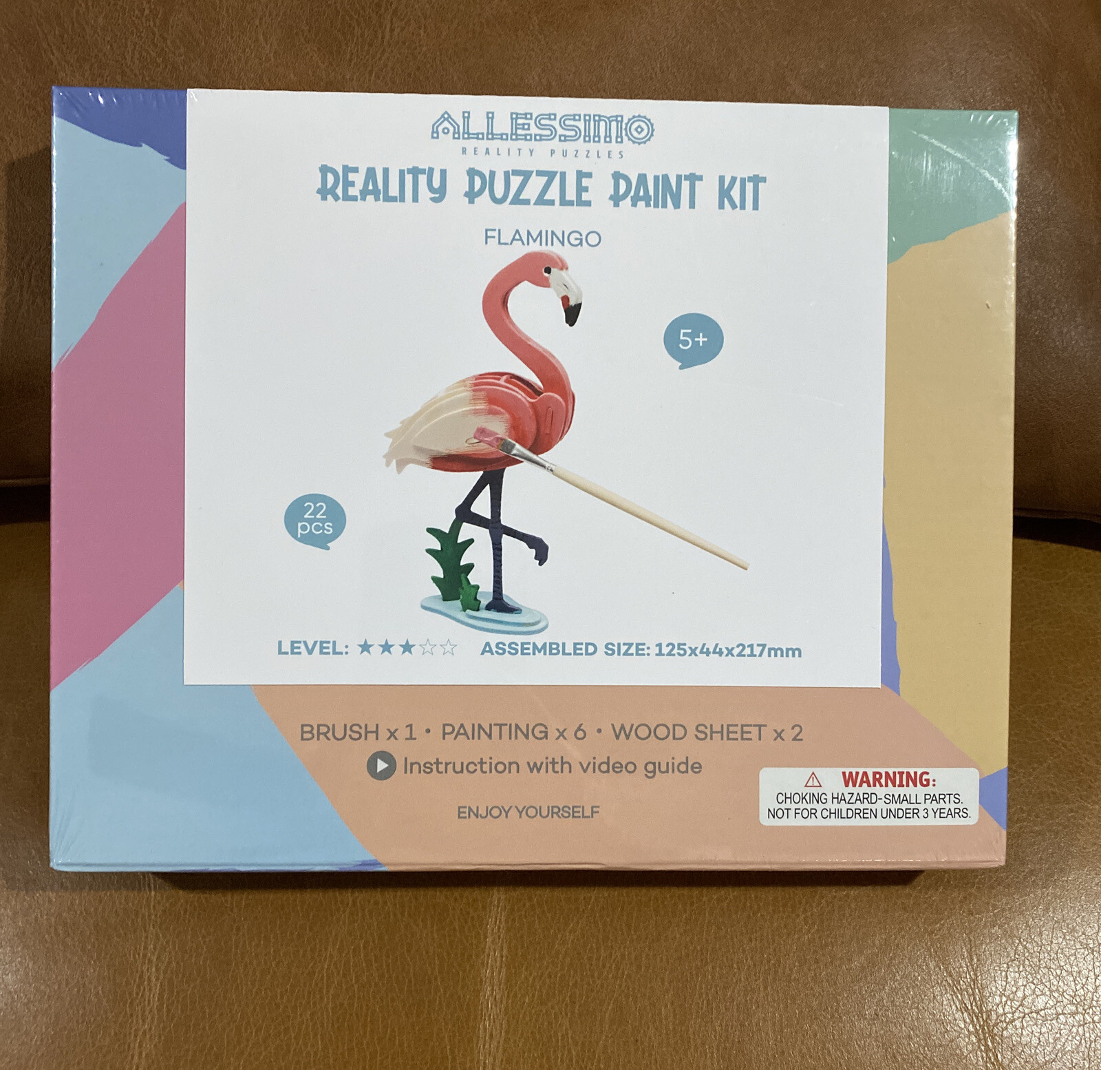 Allessimo Create & Paint Wooden 3D Pink Flamingo Level 3 Reality Puzzles 22pcs