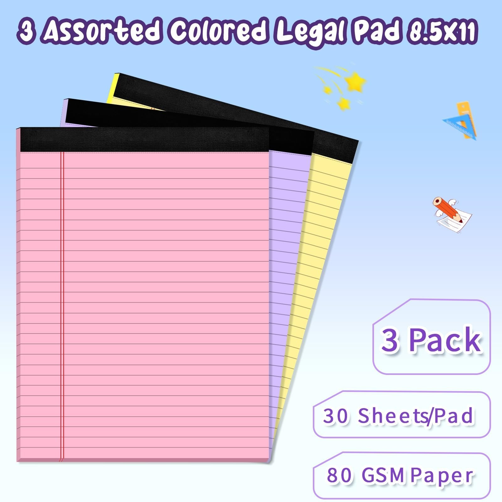 3 pcs Legal Pads 8.5 x 11 Note Pads, Colored Legal Notepads 8.5 x 11, Noteboo…