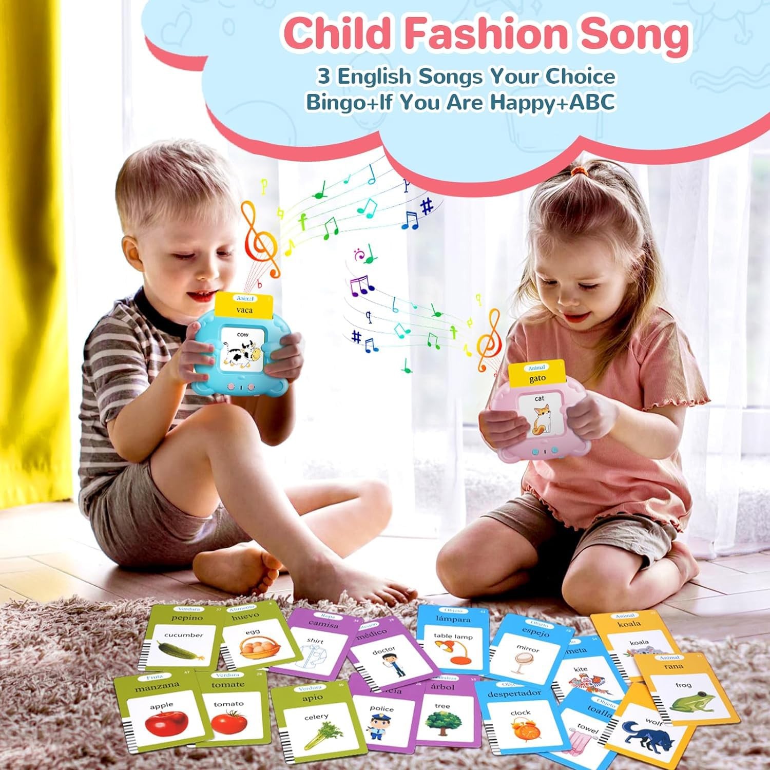 Spanish & English Talking Flash Cards for Toddler Bilingual Flash Cards Learning