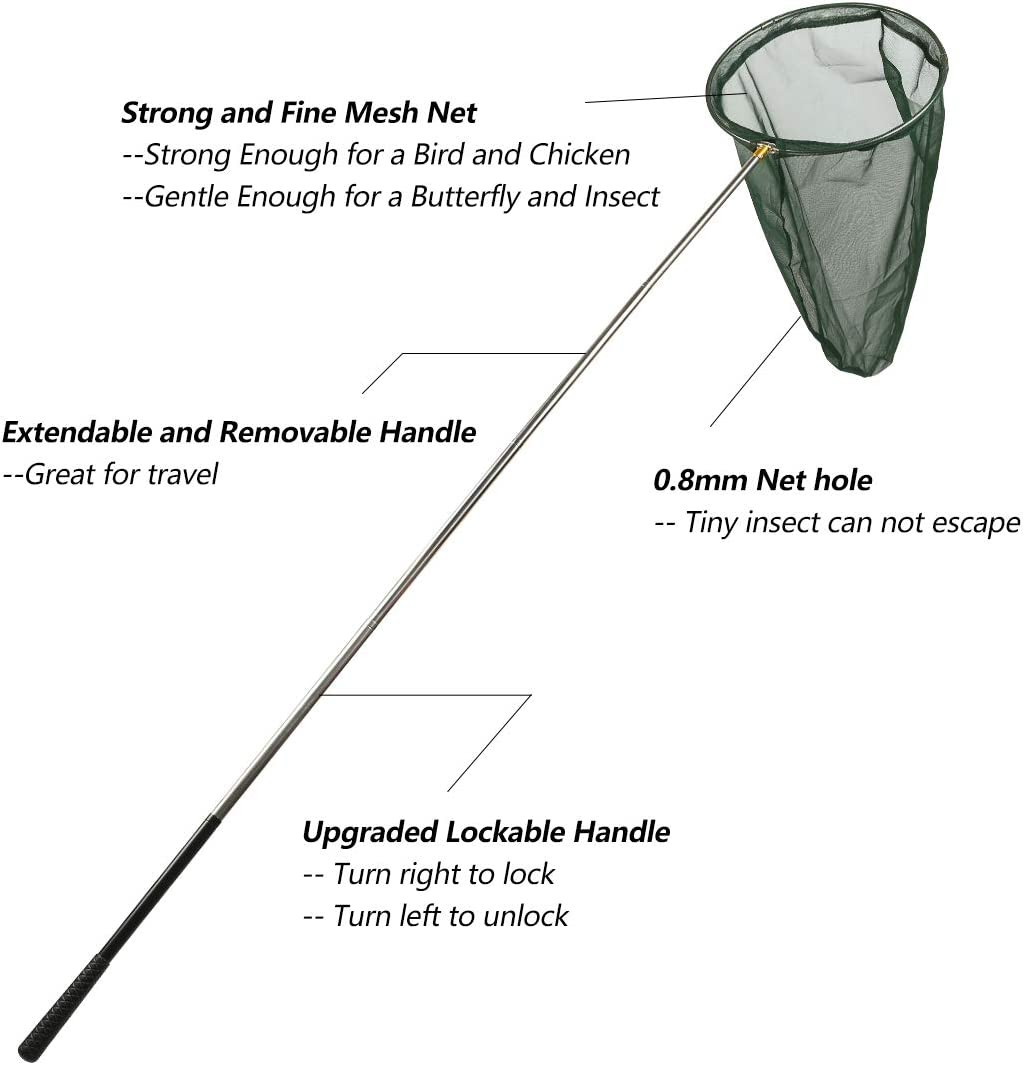 Professional Insect and Butterfly Net with 14″ Ring, 26″ Net Depth, 59″