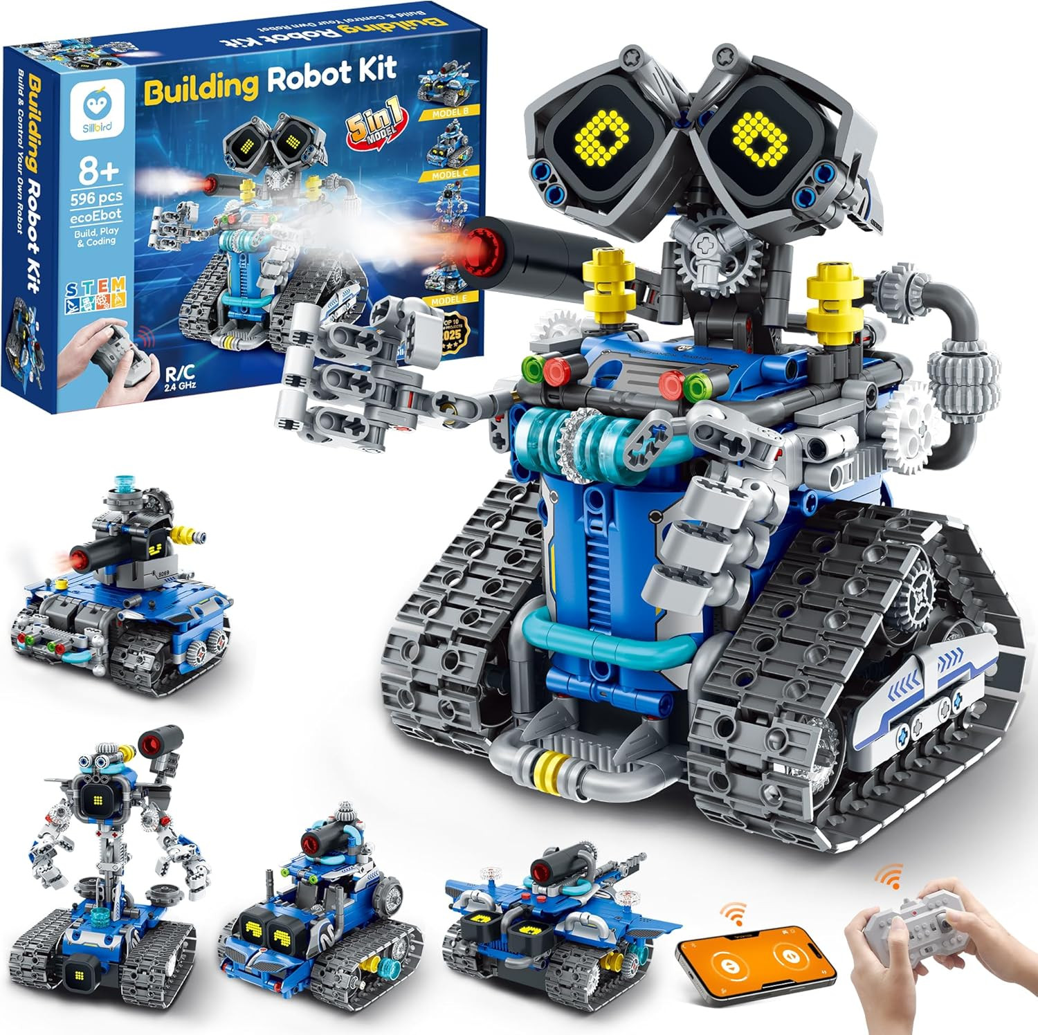 Sillbird STEM Robot Building Kit with Remote Control Gifts for Boys Ages 8-14, B