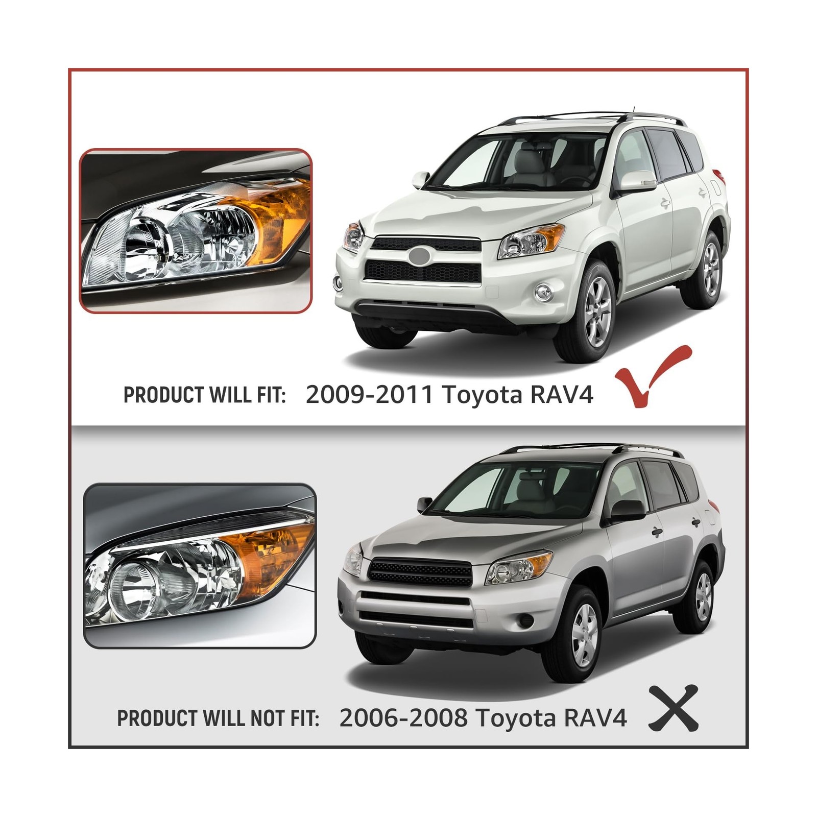 Headlight Assembly Compatible With 2009-2012 Toyota RAV4 Chrome W/Amber Headl…