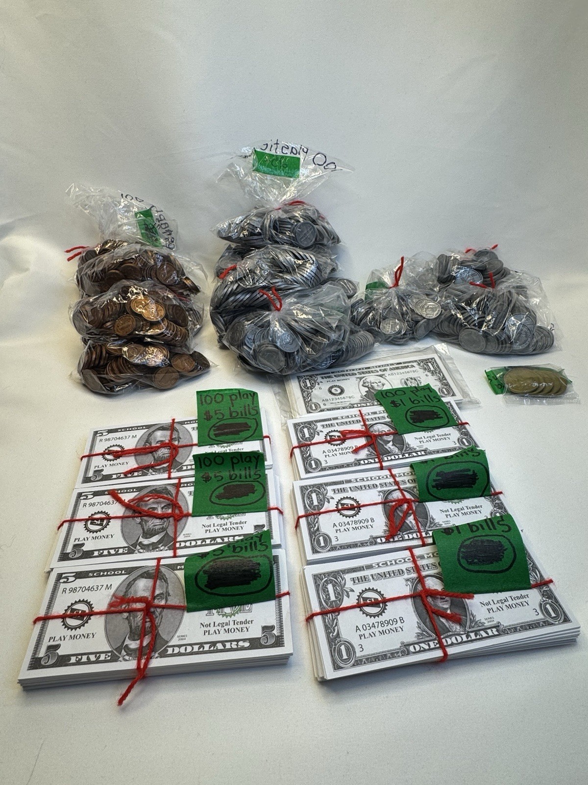 Huge Lot 2800 pcs – School Play Money Bills & Plastic Coins – Not Legal Tender